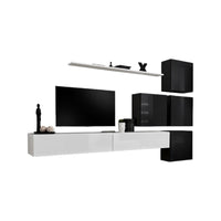 Set di mobili da salotto murali SWITCH IX design, colori bianco e nero lucido.