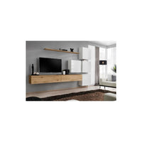 Mobile da soggiorno a parete SWITCH IX design, colore rovere Wotan e bianco lucido.