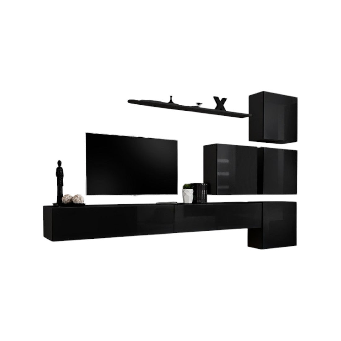 Set di mobili da salotto murali SWITCH IX, colore nero lucido.