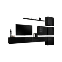 Set di mobili da salotto murali SWITCH IX, colore nero lucido.
