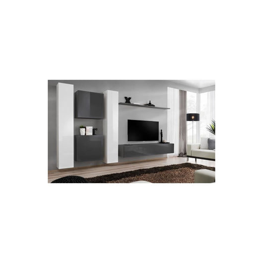 Set di mobili da salotto da parete SWITCH VI design, colore grigio e bianco lucido.