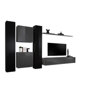 Set di mobili da salotto da parete SWITCH VI design, colori grigio e nero lucido.
