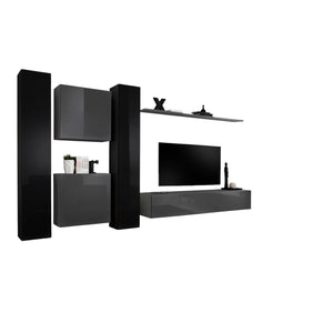 Set di mobili da salotto da parete SWITCH VI design, colori grigio e nero lucido.