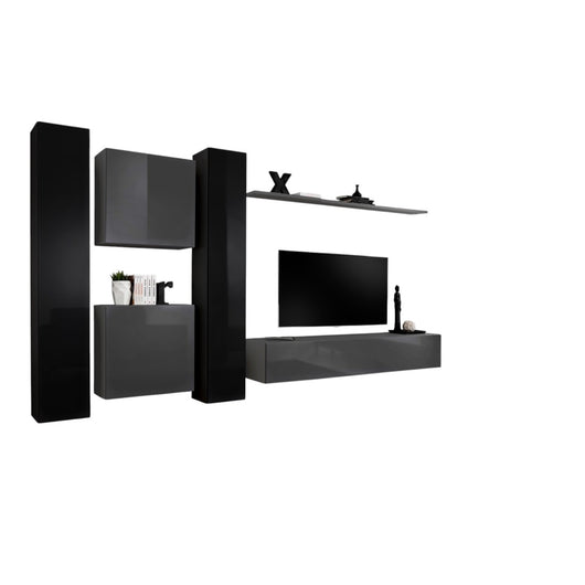 Set di mobili da salotto da parete SWITCH VI design, colori grigio e nero lucido.