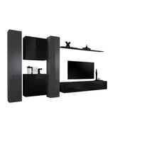 Set di mobili da salotto da parete SWITCH VI design, colori nero e grigio lucido.