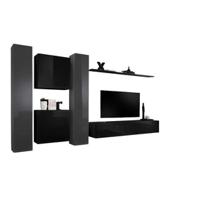 Set di mobili da salotto da parete SWITCH VI design, colori nero e grigio lucido.