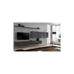 Set di mobili da parete per soggiorno SWITCH VII design, colore grigio lucido.