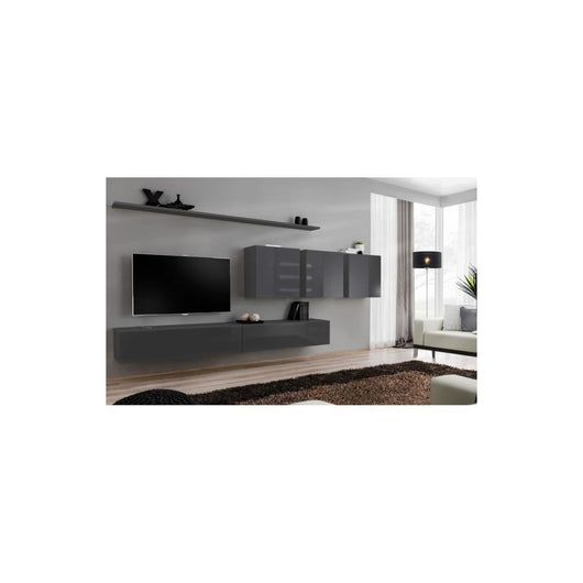 Set di mobili da parete per soggiorno SWITCH VII design, colore grigio lucido.
