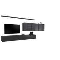 Set di mobili da parete per soggiorno SWITCH VII design, colore grigio lucido.