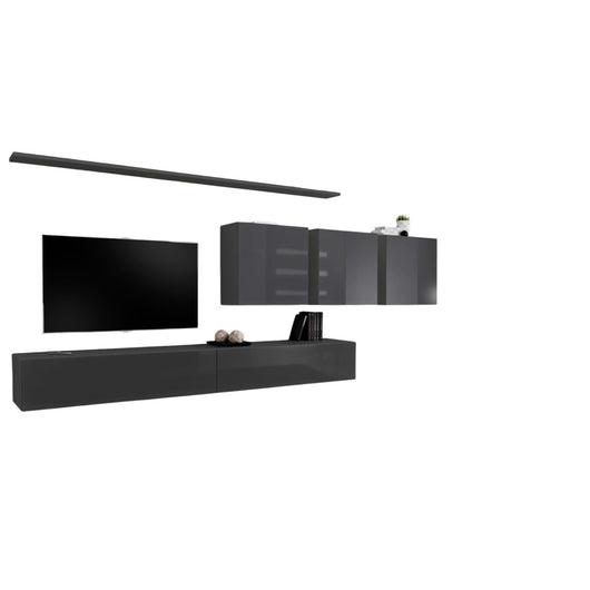 Set di mobili da parete per soggiorno SWITCH VII design, colore grigio lucido.