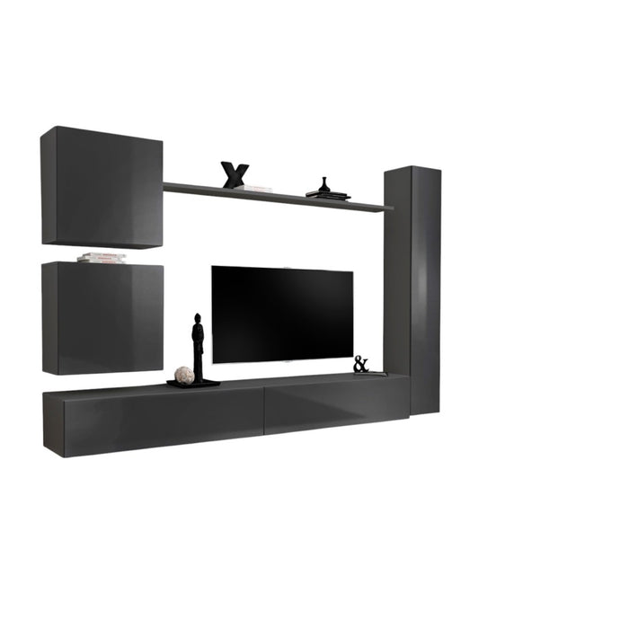 Mobile da soggiorno a parete SWITCH VIII. Mobile TV da parete design, colore grigio lucido.