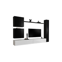 Mobile da soggiorno a parete SWITCH VIII. Mobile TV da parete di design, colore bianco e nero lucido.