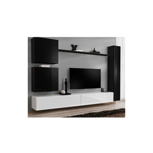 Mobile da soggiorno a parete SWITCH VIII. Mobile TV da parete di design, colore bianco e nero lucido.
