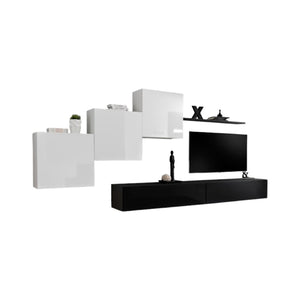 Set mobile da salotto murale SWITCH X design, colori nero e bianco lucido.