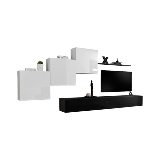 Set mobile da salotto murale SWITCH X design, colori nero e bianco lucido.