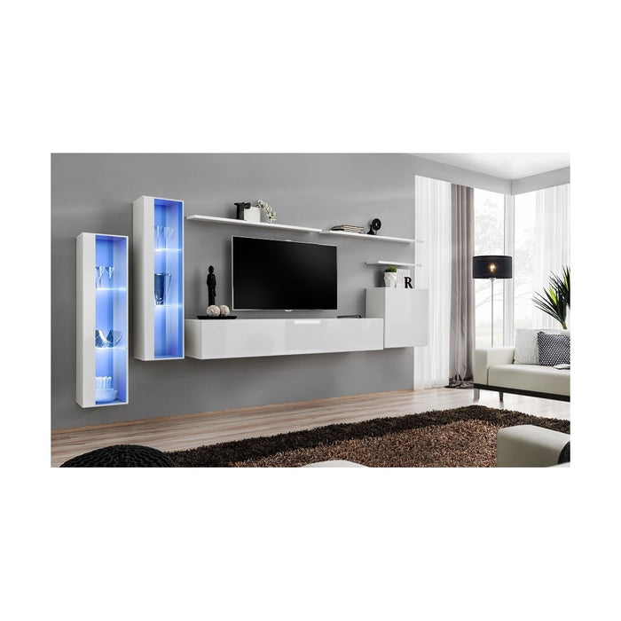 Set di mobili da parete per salotto SWITCH XI design, colore bianco lucido.