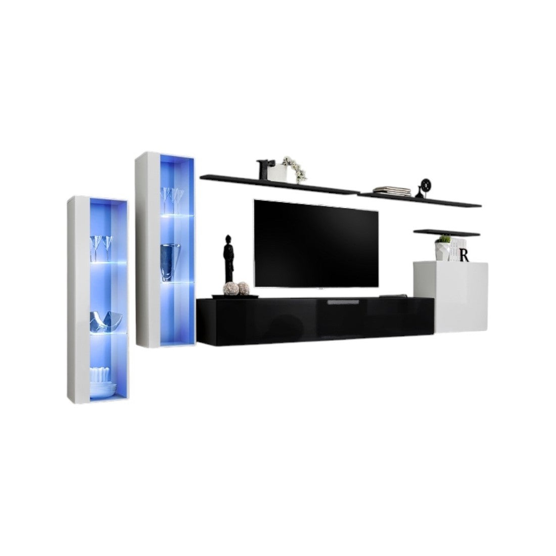 Mobile da soggiorno da parete SWITCH XI design, colori bianco e nero lucido