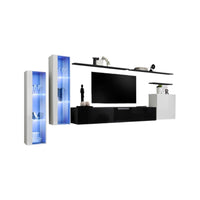 Mobile da soggiorno da parete SWITCH XI design, colori bianco e nero lucido