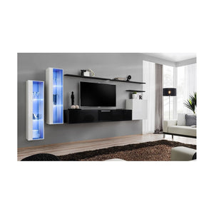 Mobile da soggiorno da parete SWITCH XI design, colori bianco e nero lucido
