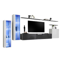 Mobile da soggiorno a parete SWITCH XI design, colori grigio lucido e bianco lucido.