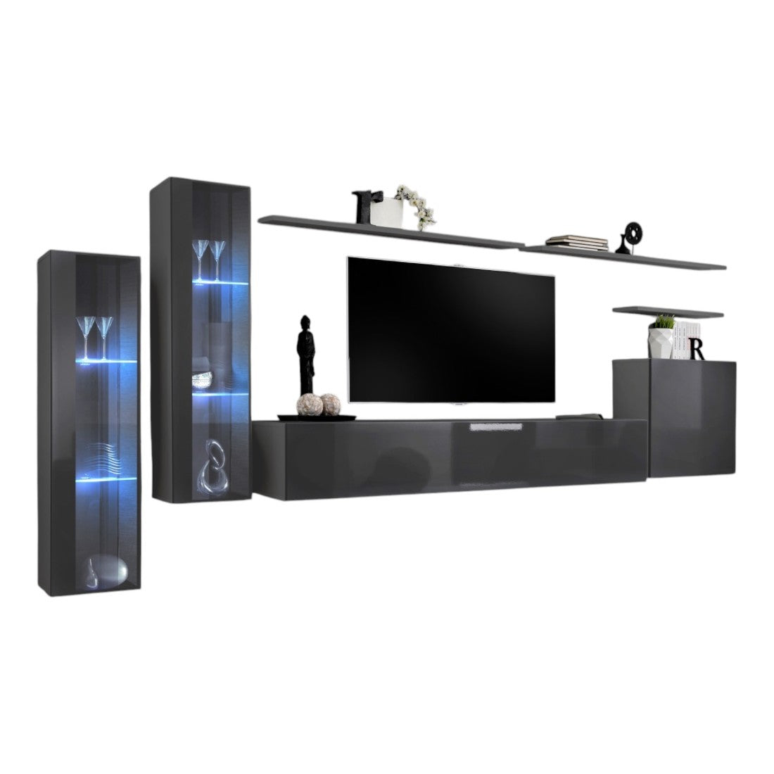 Mobile per soggiorno da parete SWITCH XI design, colore grigio lucido.