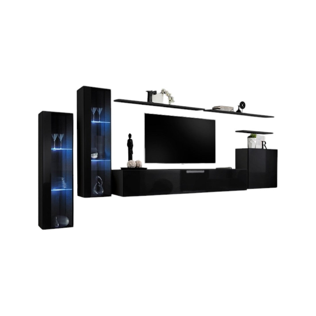 Mobile da soggiorno a parete SWITCH XI design, colore nero lucido.