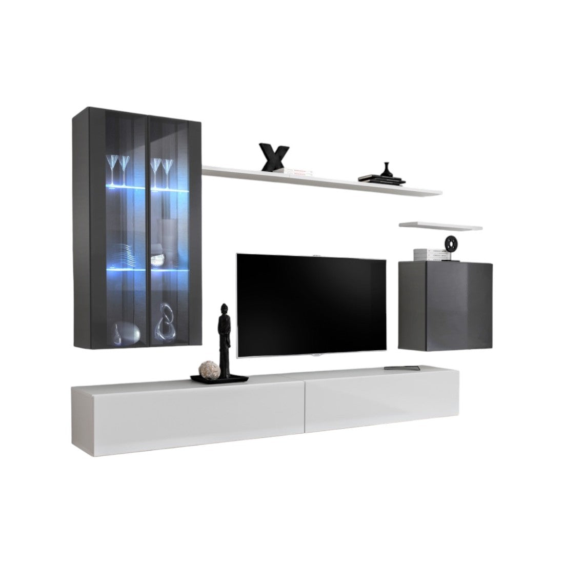 Mobile da soggiorno parete SWITCH XII design, colore bianco e grigio lucido.