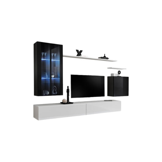 Mobile da soggiorno a parete SWITCH XII design, colori bianco e nero lucido.