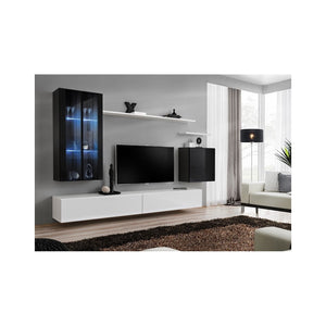 Mobile da soggiorno a parete SWITCH XII design, colori bianco e nero lucido.