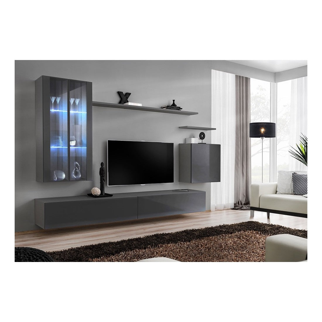 Mobile da soggiorno da parete SWITCH XII design, colore grigio lucido.