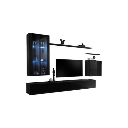 Set mobile da soggiorno da parete SWITCH XII design, colore nero lucido.