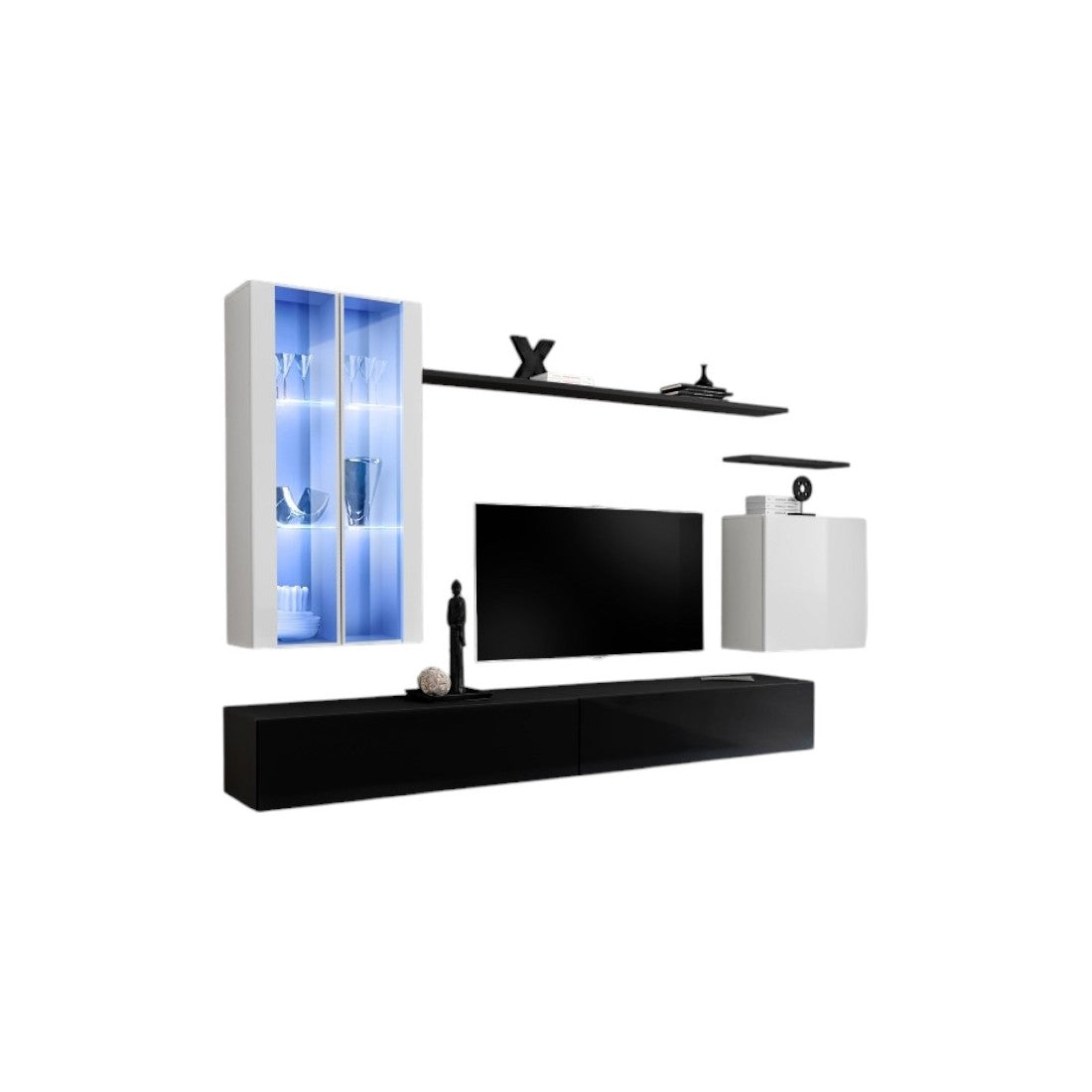 Mobile da soggiorno da parete SWITCH XII design, colore nero e bianco lucido.
