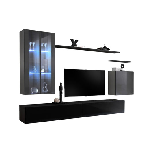 Mobile da salotto a parete SWITCH XII design, colore nero e grigio lucido.