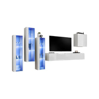 Set di mobili da parete per salotto SWITCH XIII design, colore bianco lucido.