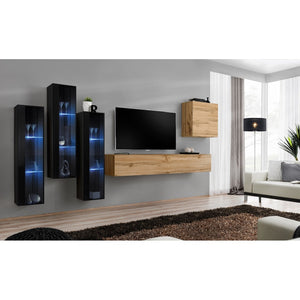 Set di mobili da parete per soggiorno SWITCH XIII design, colori quercia Wotan e nero.