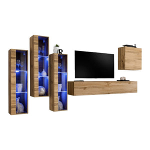 Set di mobili da salotto da parete SWITCH XIII design, colore Quercia Wotan.