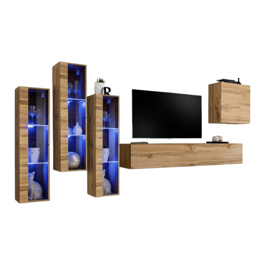 Set di mobili da salotto da parete SWITCH XIII design, colore Quercia Wotan.