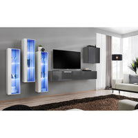 Set di mobili da salotto da parete SWITCH XIII design, colori grigio lucido e bianco.