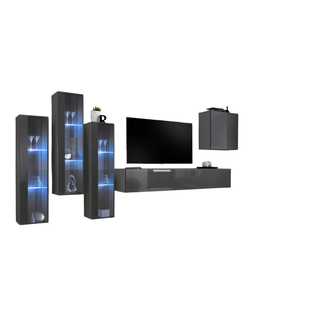 Set mobile da salotto murale SWITCH XIII design, colore grigio lucido.