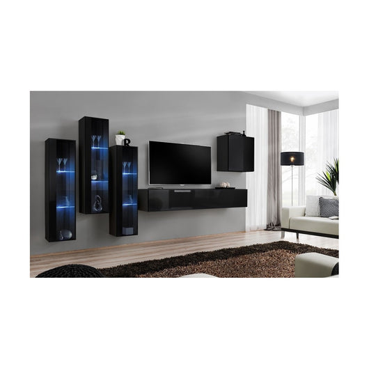 Mobile da salotto murale SWITCH XIII design, colore nero lucido.