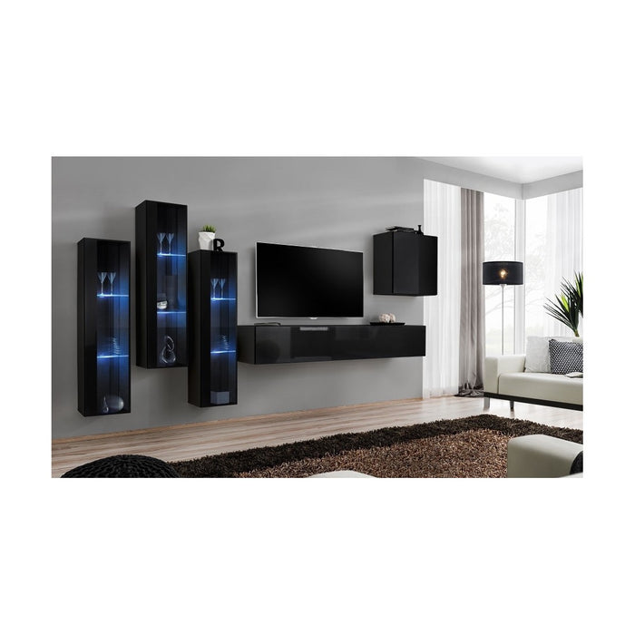 Mobile da salotto murale SWITCH XIII design, colore nero lucido.