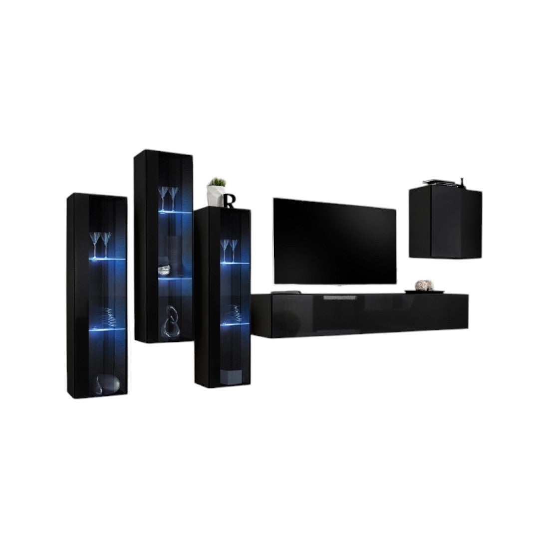 Mobile da salotto murale SWITCH XIII design, colore nero lucido.