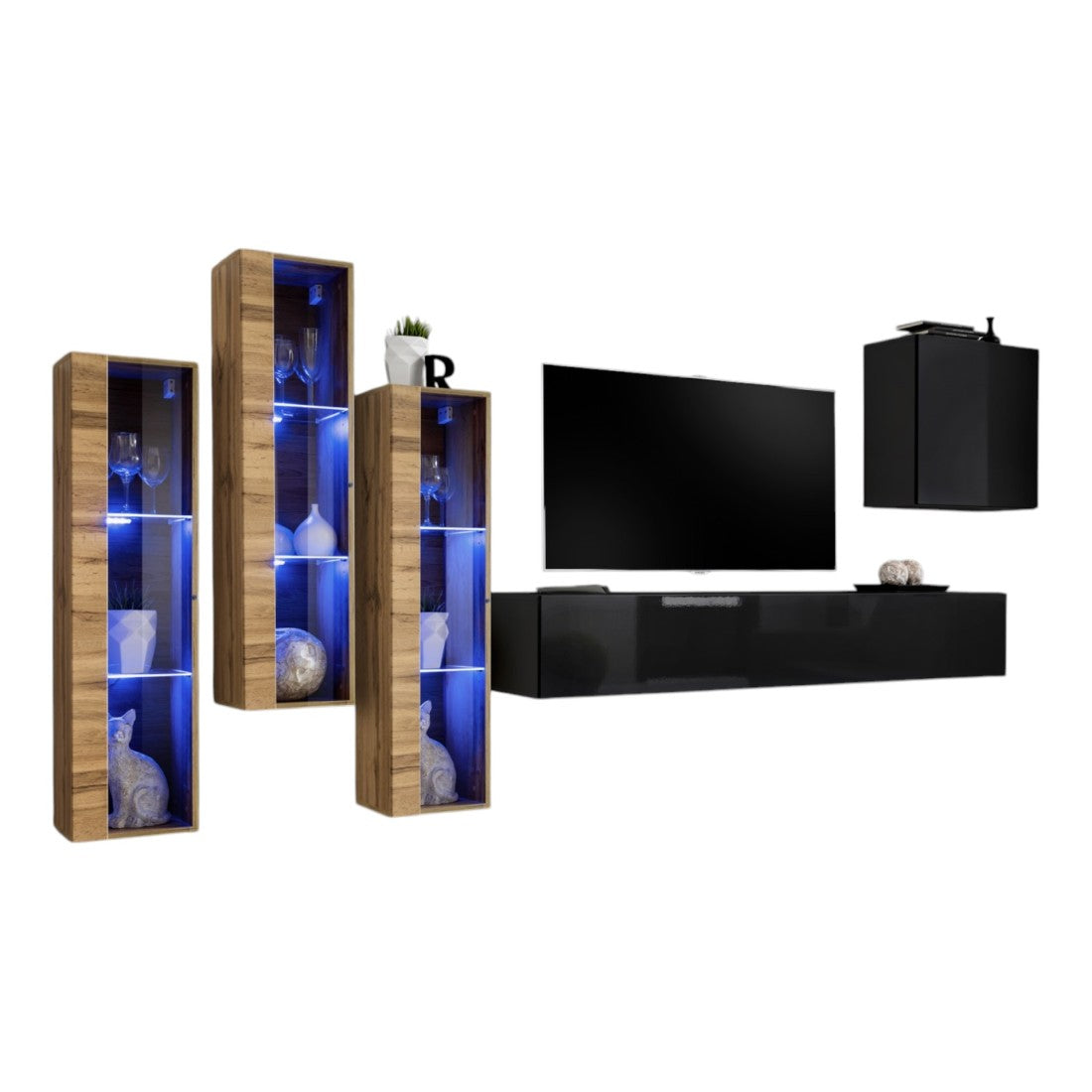 Mobile da soggiorno a parete SWITCH XIII design, colore nero e rovere Wotan.