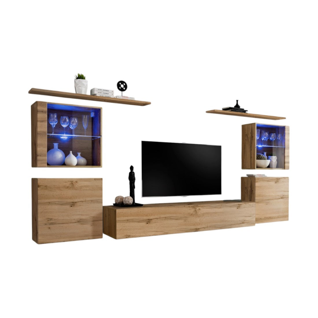 Set di mobili da parete per salotto SWITCH XIV design, colore quercia Wotan.