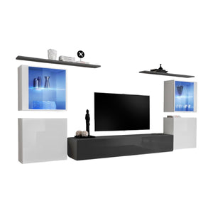 Mobile da salotto a parete SWITCH XIV design, colore grigio e bianco lucido.