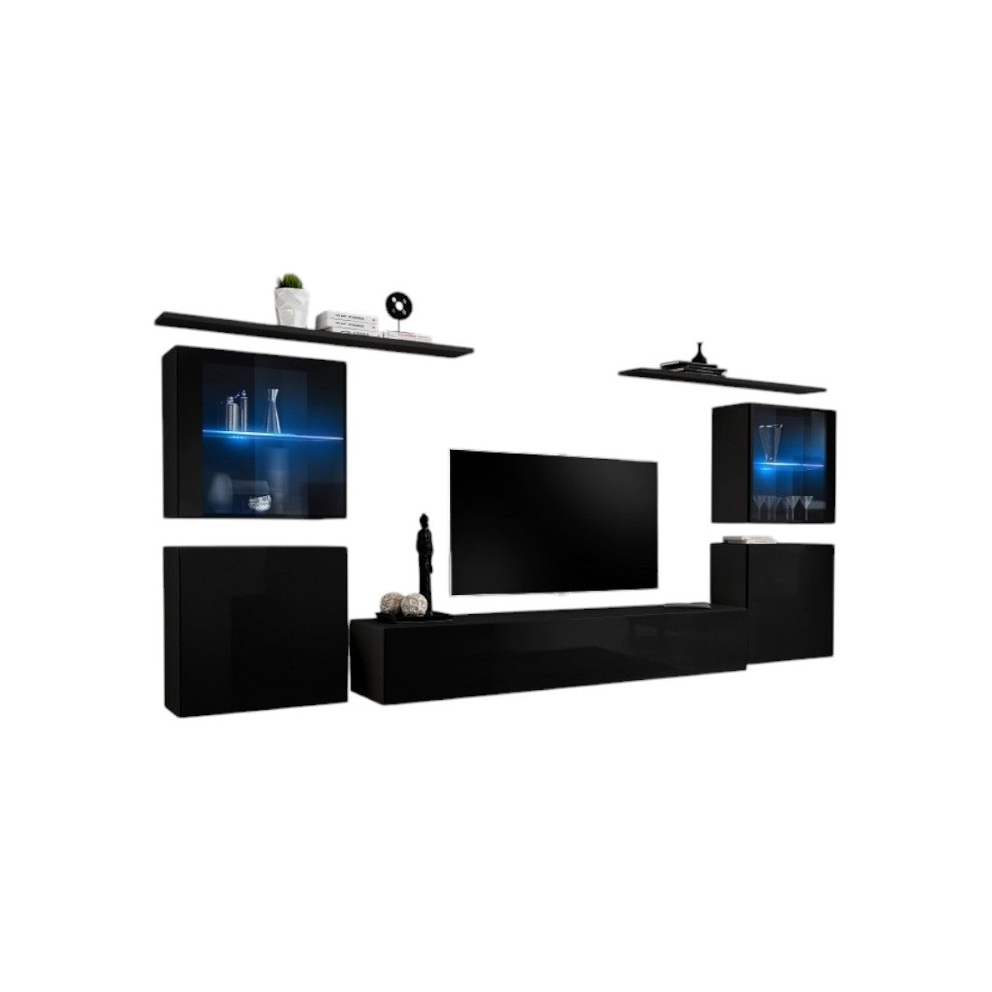 Set mobile da parete per soggiorno SWITCH XIV design, colore nero lucido.