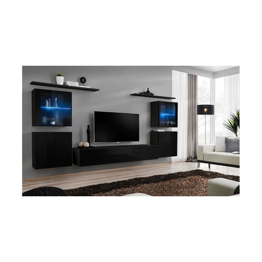 Set mobile da parete per soggiorno SWITCH XIV design, colore nero lucido.