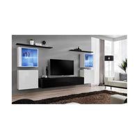 Set di mobili da parete per soggiorno SWITCH XIV design, colore nero e bianco lucido.