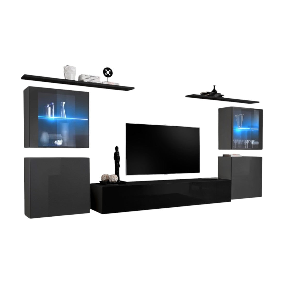 Mobile da salotto da parete SWITCH XIV design, colore nero e grigio lucido.