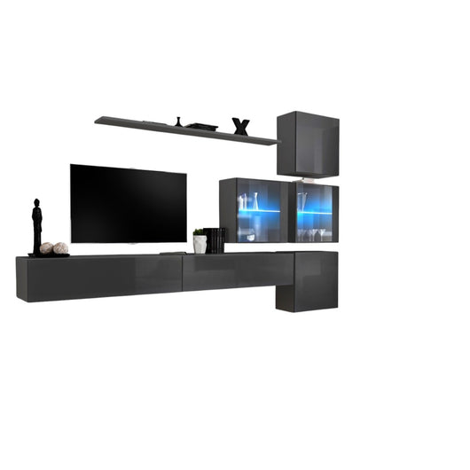 Set di mobili da soggiorno murali SWITCH XIX design, colore grigio lucido.